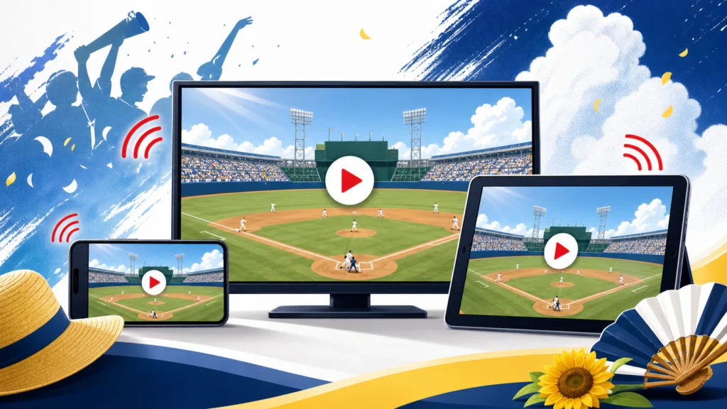 テレビとスマートフォンで高校野球のライブ配信を確認するイメージ